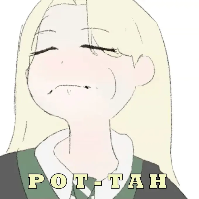 Still frame from an animated loop of Malfoid saying Potter's name, by @xin_cere_art