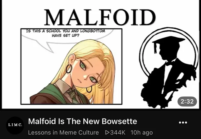 Screenshot of a YouTube video titled Malfoid Is The New Bowsette by Lessons in Meme Culture